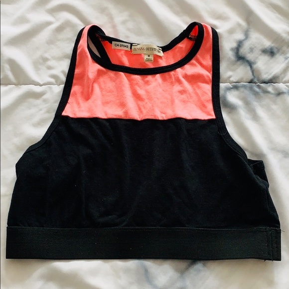 Neon Pink/ Black Crop Tank Top - Picture 1 of 7